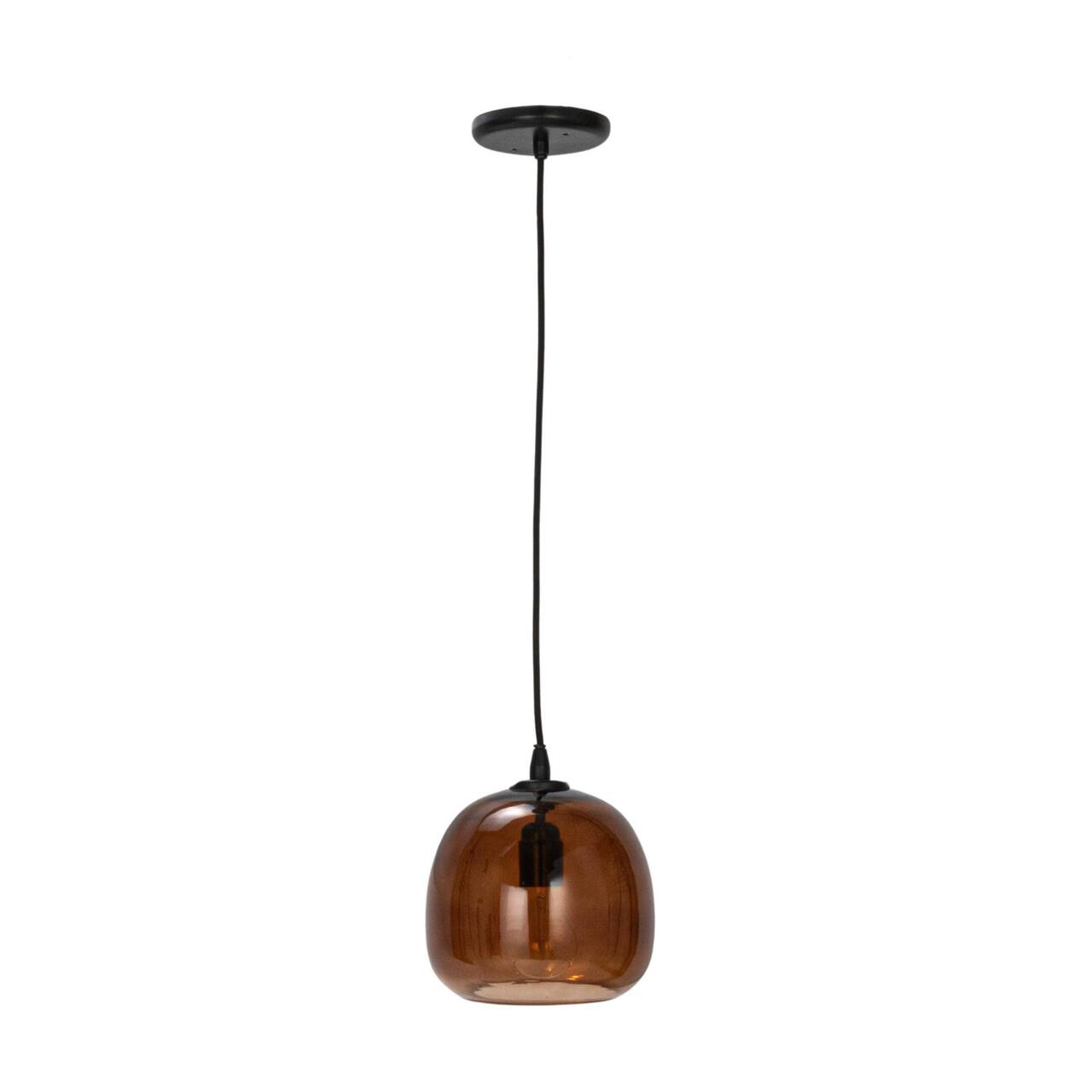 Hello Honey® 8.25" Amber Round Glass & Metal Pendant Lamp with Hardwire
